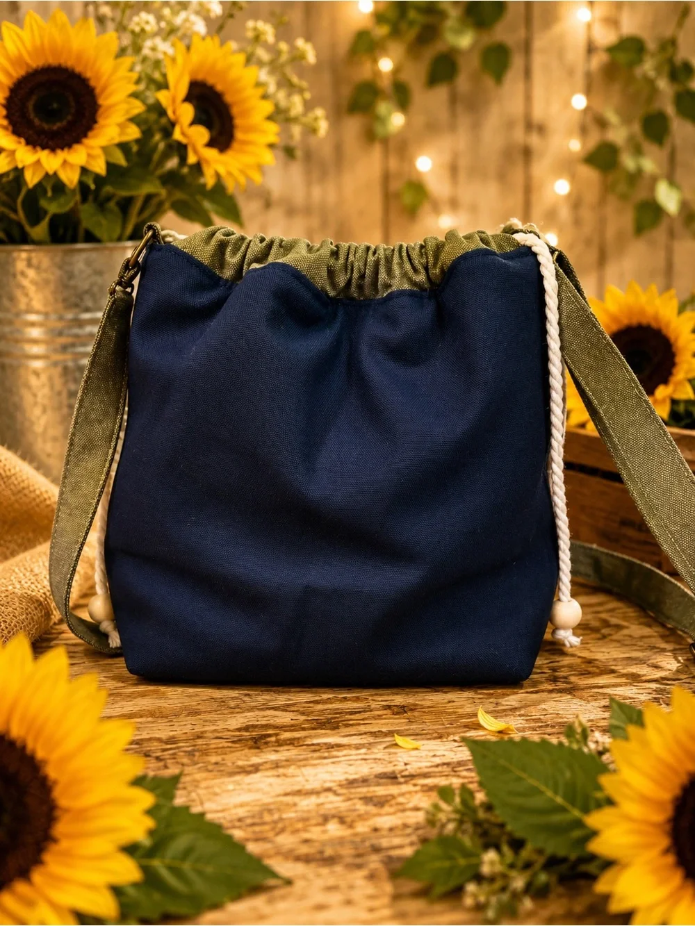 Navy and Olive Star Patch Crossbody Bag
